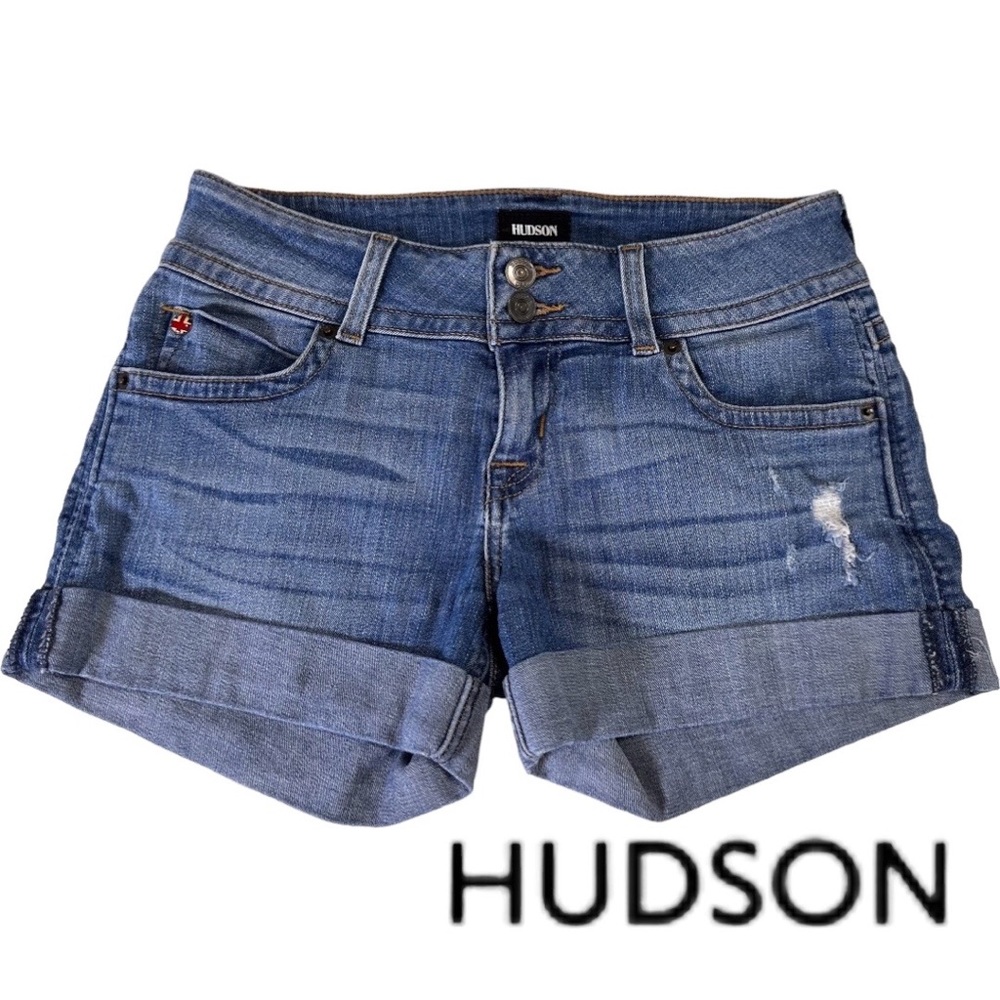 Hudson Ruby Distressed Mid Thigh Roll Hem Denim Shorts. Size 25. EUC